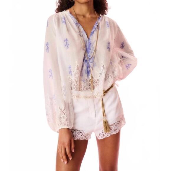 NEW LOVESHACKFANCY dresner cotton lace-trimmed blouse in victorian blue